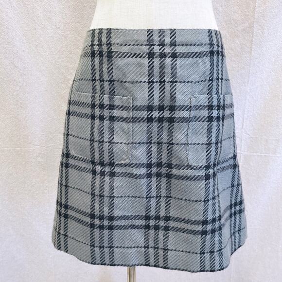 J. Crew Factory black/gray knit plaid A Line mini skirt size 8 - Picture 11 of 13